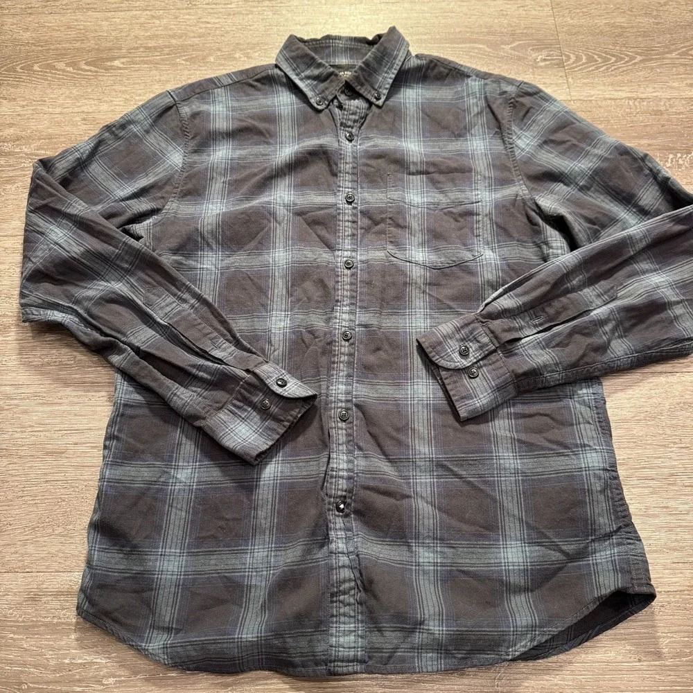 Banana Republic‎ Shirt Mens M Blue Plaid Luxe Flannel 100% Cotton Slim Heritage